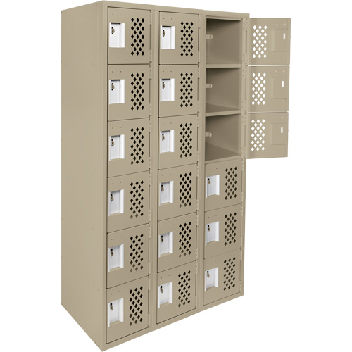 Assembled Lockerettes Clean Line Perforated Economy Lockers, 6 -tier, Bank of 3, 18" x 72" x 12", Steel Moffatt Supply & Specialties