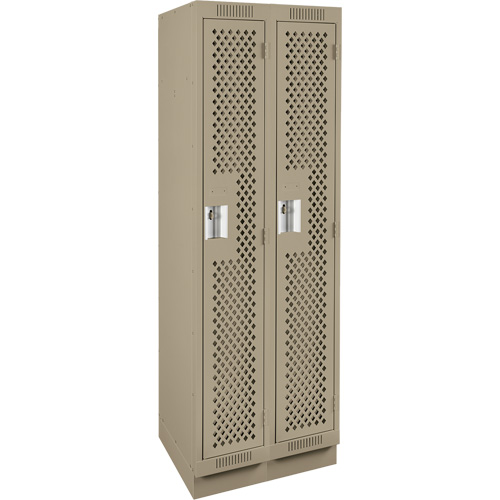 Clean Line Lockers, Bank of 2, 24" x 15" x 76", Steel, Beige, Rivet (Assembled), Perforated Moffatt Supply & Specialties