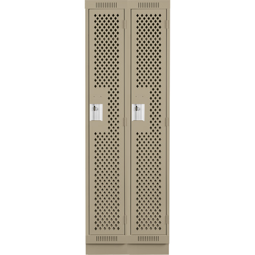 Clean Line Lockers, Bank of 2, 24" x 15" x 76", Steel, Beige, Rivet (Assembled), Perforated Moffatt Supply & Specialties
