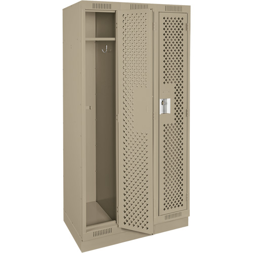 Clean Line Lockers, Bank of 3, 36" x 15" x 76", Steel, Beige, Rivet (Assembled), Perforated Moffatt Supply & Specialties