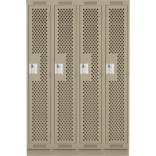 Clean Line Lockers, Bank of 4, 48" x 15" x 76", Steel, Beige, Rivet (Assembled), Perforated Moffatt Supply & Specialties