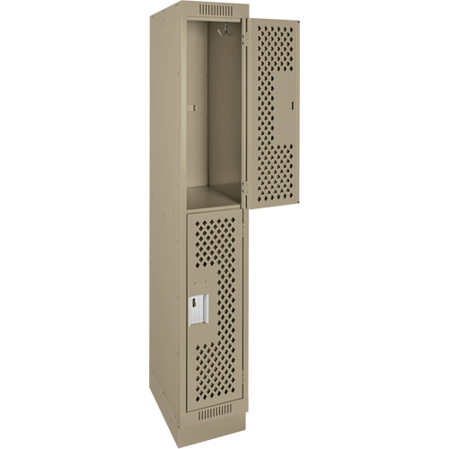 Clean Line Lockers, 2 -tier, 12" x 18" x 76", Steel, Beige, Rivet (Assembled), Perforated Moffatt Supply & Specialties