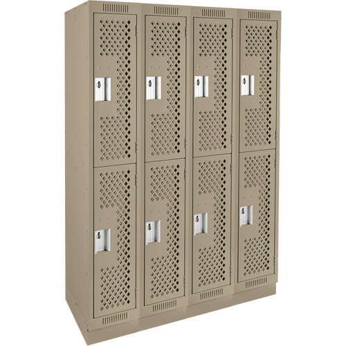 Clean Line Lockers, 2 -tier, Bank of 4, 48" x 12" x 76", Steel, Beige, Rivet (Assembled), Perforated Moffatt Supply & Specialties