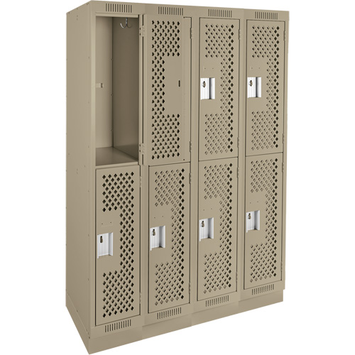 Clean Line Lockers, 2 -tier, Bank of 4, 48" x 12" x 76", Steel, Beige, Rivet (Assembled), Perforated Moffatt Supply & Specialties