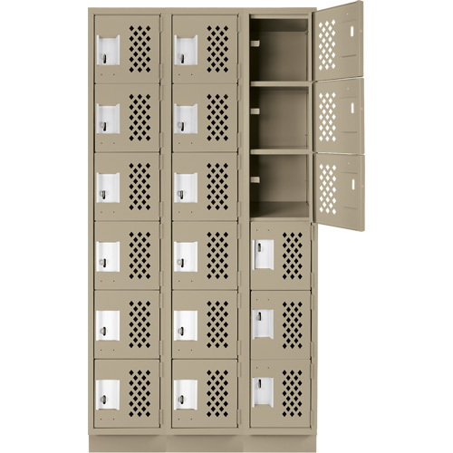 Assembled Lockerettes Clean Line Perforated Economy Lockers, 6 -tier, Bank of 3, 18" x 72" x 12", Steel Moffatt Supply & Specialties