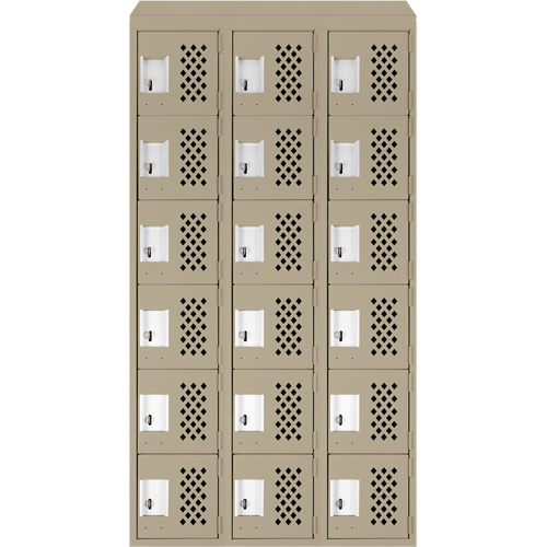 Assembled Lockerettes Clean Line Perforated Economy Lockers, 6 -tier, Bank of 3, 18" x 72" x 12", Steel Moffatt Supply & Specialties