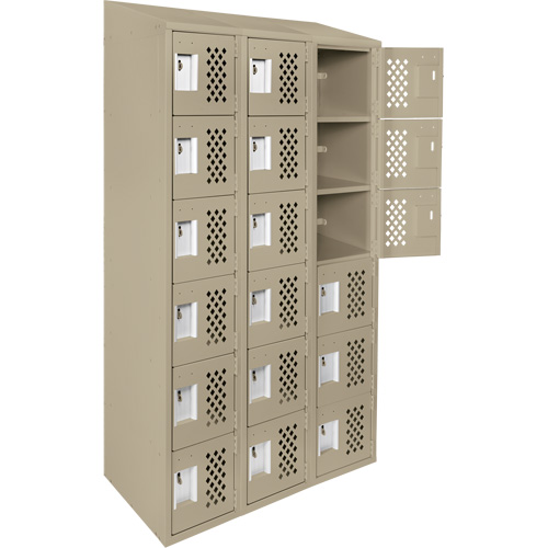 Assembled Lockerettes Clean Line Perforated Economy Lockers, 6 -tier, Bank of 3, 18" x 72" x 12", Steel Moffatt Supply & Specialties