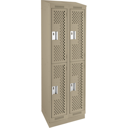 Clean Line Lockers, 2 -tier, Bank of 2, 24" x 12" x 82", Steel, Beige, Rivet (Assembled), Perforated Moffatt Supply & Specialties