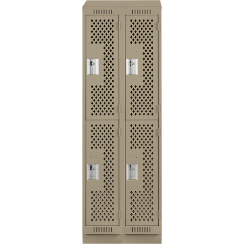 Clean Line Lockers, 2 -tier, Bank of 2, 24" x 12" x 82", Steel, Beige, Rivet (Assembled), Perforated Moffatt Supply & Specialties