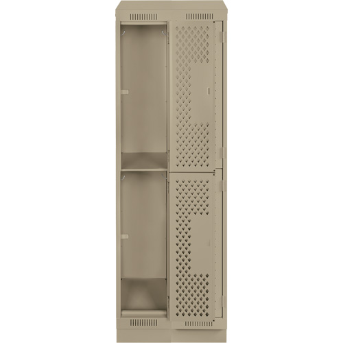 Clean Line Lockers, 2 -tier, Bank of 2, 24" x 12" x 82", Steel, Beige, Rivet (Assembled), Perforated Moffatt Supply & Specialties