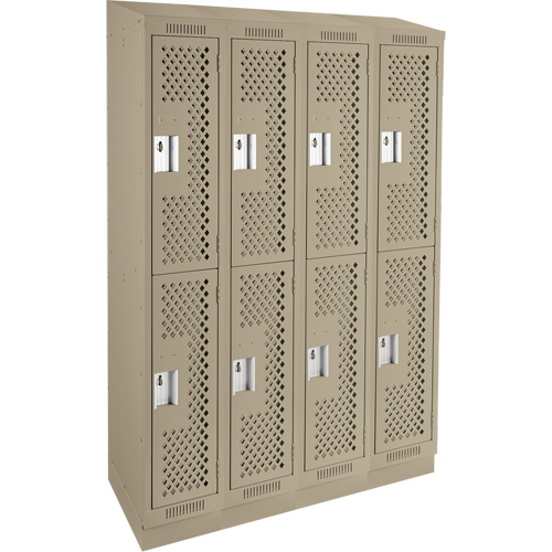 Clean Line Lockers, 2 -tier, Bank of 4, 48" x 12" x 82", Steel, Beige, Rivet (Assembled), Perforated Moffatt Supply & Specialties