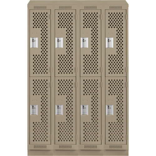 Clean Line Lockers, 2 -tier, Bank of 4, 48" x 12" x 82", Steel, Beige, Rivet (Assembled), Perforated Moffatt Supply & Specialties