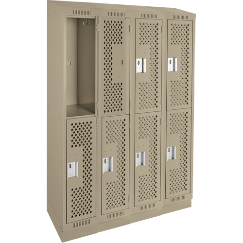 Clean Line Lockers, 2 -tier, Bank of 4, 48" x 12" x 82", Steel, Beige, Rivet (Assembled), Perforated Moffatt Supply & Specialties