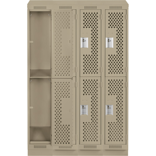 Clean Line Lockers, 2 -tier, Bank of 4, 48" x 12" x 82", Steel, Beige, Rivet (Assembled), Perforated Moffatt Supply & Specialties