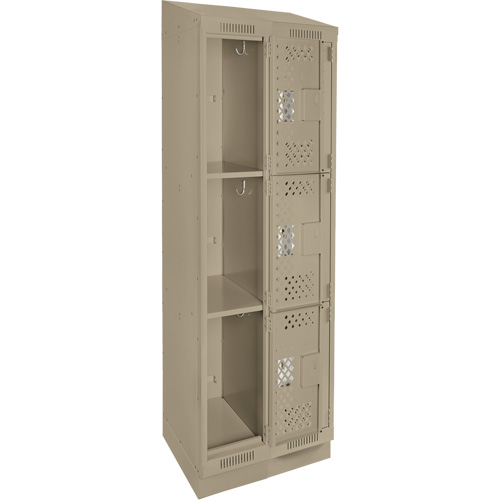 Clean Line Lockers, 3 -tier, Bank of 2, 24" x 18" x 82", Steel, Beige, Rivet (Assembled), Perforated Moffatt Supply & Specialties