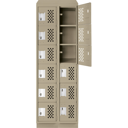 Assembled Lockerettes Clean Line Perforated Economy Lockers, 6 -tier, Bank of 2, 18" x 72" x 12", Steel Moffatt Supply & Specialties