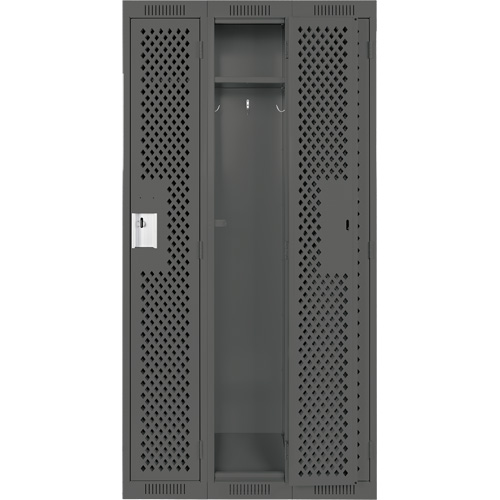 Clean Line Lockers, Bank of 3, 36" x 12" x 72", Steel, Charcoal, Rivet (Assembled), Perforated Moffatt Supply & Specialties