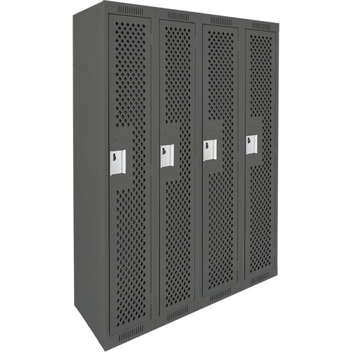 Clean Line Lockers, Bank of 4, 48" x 12" x 72", Steel, Charcoal, Rivet (Assembled), Perforated Moffatt Supply & Specialties