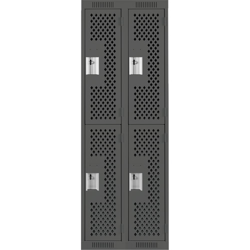 Clean Line Lockers, 2 -tier, Bank of 2, 24" x 12" x 72", Steel, Charcoal, Rivet (Assembled), Perforated Moffatt Supply & Specialties