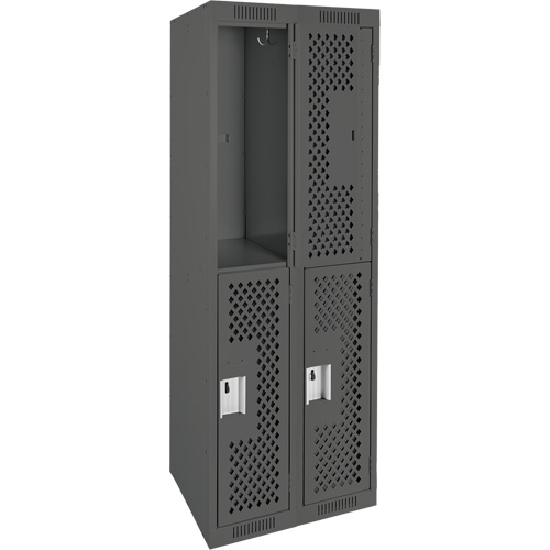 Clean Line Lockers, 2 -tier, Bank of 2, 24" x 12" x 72", Steel, Charcoal, Rivet (Assembled), Perforated Moffatt Supply & Specialties