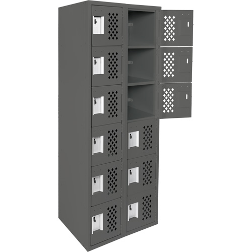 Assembled Lockerettes Clean Line Perforated Economy Lockers, 6 -tier, Bank of 2, 18" x 72" x 12", Steel Moffatt Supply & Specialties