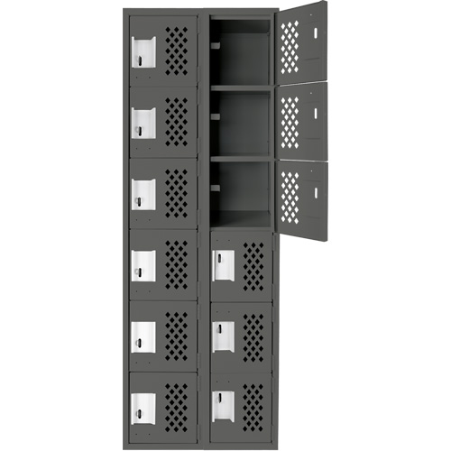 Assembled Lockerettes Clean Line Perforated Economy Lockers, 6 -tier, Bank of 2, 18" x 72" x 12", Steel Moffatt Supply & Specialties