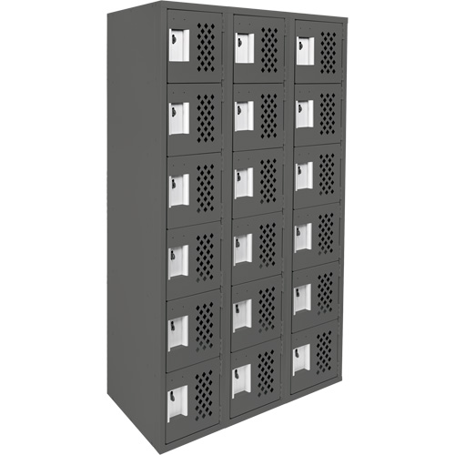 Assembled Lockerettes Clean Line Perforated Economy Lockers, 6 -tier, Bank of 3, 18" x 72" x 12", Steel Moffatt Supply & Specialties