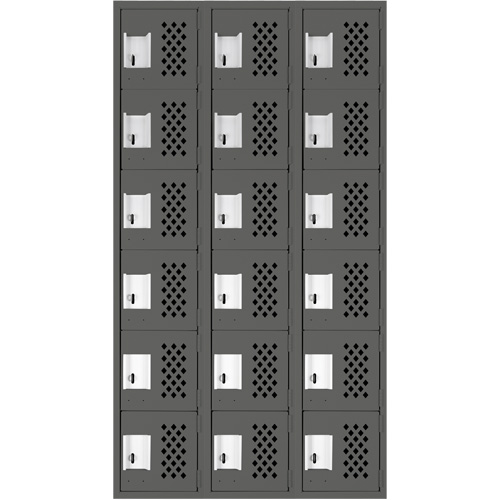 Assembled Lockerettes Clean Line Perforated Economy Lockers, 6 -tier, Bank of 3, 18" x 72" x 12", Steel Moffatt Supply & Specialties