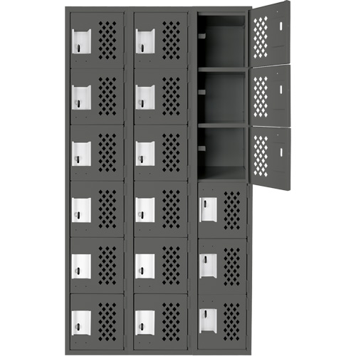 Assembled Lockerettes Clean Line Perforated Economy Lockers, 6 -tier, Bank of 3, 18" x 72" x 12", Steel Moffatt Supply & Specialties