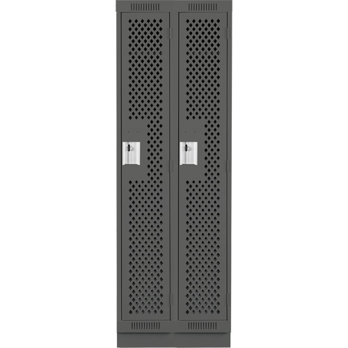 Clean Line Lockers, Bank of 2, 24" x 15" x 76", Steel, Charcoal, Rivet (Assembled), Perforated Moffatt Supply & Specialties