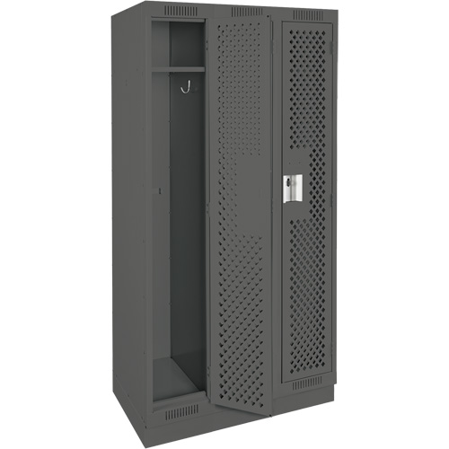 Clean Line Lockers, Bank of 3, 36" x 15" x 76", Steel, Charcoal, Rivet (Assembled), Perforated Moffatt Supply & Specialties