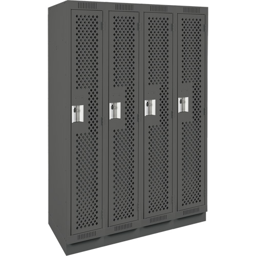Clean Line Lockers, Bank of 4, 48" x 15" x 76", Steel, Charcoal, Rivet (Assembled), Perforated Moffatt Supply & Specialties