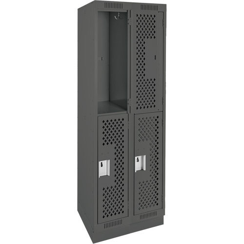 Clean Line Lockers, 2 -tier, Bank of 2, 24" x 12" x 76", Steel, Charcoal, Rivet (Assembled), Perforated Moffatt Supply & Specialties