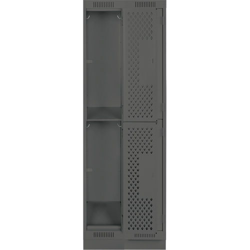 Clean Line Lockers, 2 -tier, Bank of 2, 24" x 12" x 76", Steel, Charcoal, Rivet (Assembled), Perforated Moffatt Supply & Specialties