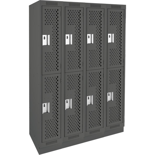Clean Line Lockers, 2 -tier, Bank of 4, 48" x 18" x 76", Steel, Charcoal, Rivet (Assembled), Perforated Moffatt Supply & Specialties
