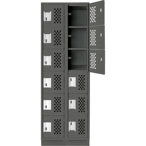 Assembled Lockerettes Clean Line Perforated Economy Lockers, 6 -tier, Bank of 2, 18" x 72" x 12", Steel Moffatt Supply & Specialties