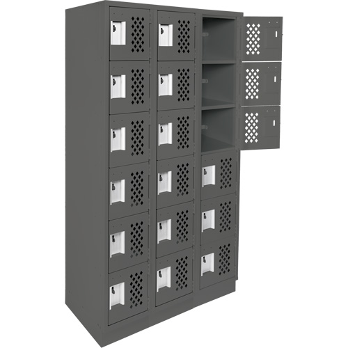 Assembled Lockerettes Clean Line Perforated Economy Lockers, 6 -tier, Bank of 3, 18" x 72" x 12", Steel Moffatt Supply & Specialties