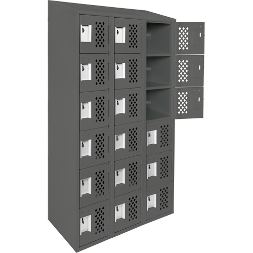 Assembled Lockerettes Clean Line Perforated Economy Lockers, 6 -tier, Bank of 3, 18" x 72" x 12", Steel Moffatt Supply & Specialties