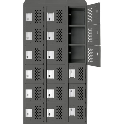 Assembled Lockerettes Clean Line Perforated Economy Lockers, 6 -tier, Bank of 3, 18" x 72" x 12", Steel Moffatt Supply & Specialties