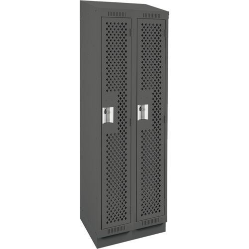 Clean Line Lockers, Bank of 2, 24" x 18" x 82", Steel, Charcoal, Rivet (Assembled), Perforated Moffatt Supply & Specialties