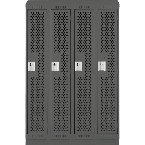 Clean Line Lockers, Bank of 4, 48" x 18" x 82", Steel, Charcoal, Rivet (Assembled), Perforated Moffatt Supply & Specialties
