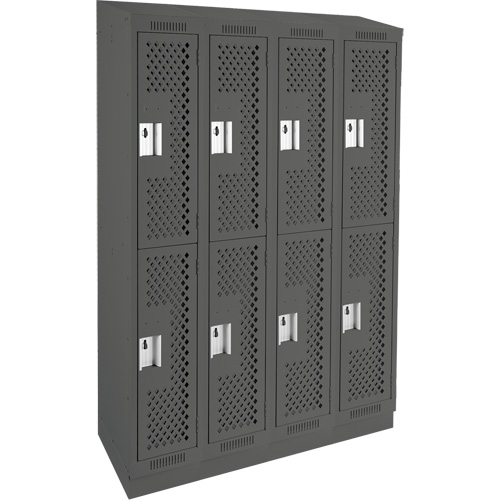 Clean Line Lockers, 2 -tier, Bank of 4, 48" x 12" x 82", Steel, Charcoal, Rivet (Assembled), Perforated Moffatt Supply & Specialties