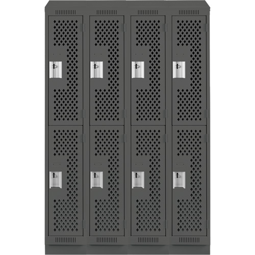 Clean Line Lockers, 2 -tier, Bank of 4, 48" x 12" x 82", Steel, Charcoal, Rivet (Assembled), Perforated Moffatt Supply & Specialties