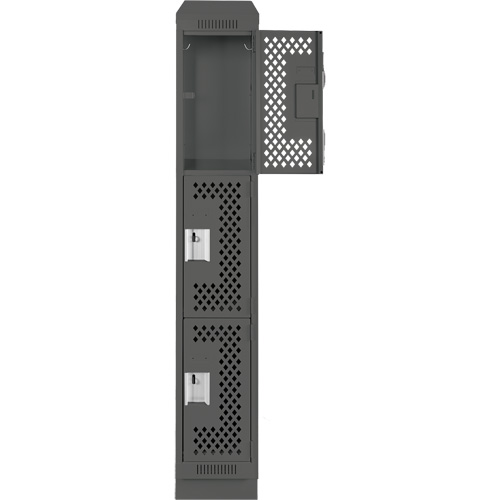 Clean Line Lockers, 3 -tier, 12" x 18" x 82", Steel, Charcoal, Rivet (Assembled), Perforated Moffatt Supply & Specialties