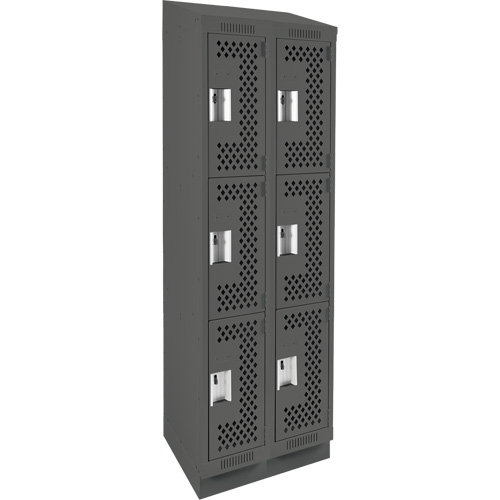 Clean Line Lockers, 3 -tier, Bank of 2, 24" x 18" x 82", Steel, Charcoal, Rivet (Assembled), Perforated Moffatt Supply & Specialties