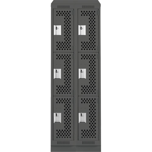 Clean Line Lockers, 3 -tier, Bank of 2, 24" x 18" x 82", Steel, Charcoal, Rivet (Assembled), Perforated Moffatt Supply & Specialties