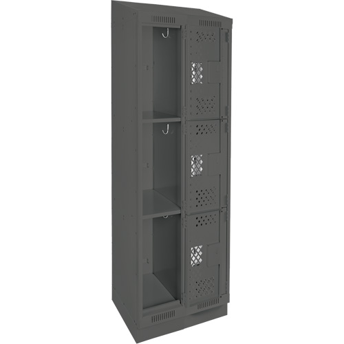Clean Line Lockers, 3 -tier, Bank of 2, 24" x 18" x 82", Steel, Charcoal, Rivet (Assembled), Perforated Moffatt Supply & Specialties