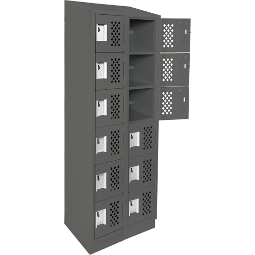 Assembled Lockerettes Clean Line Perforated Economy Lockers, 6 -tier, Bank of 2, 18" x 72" x 12", Steel Moffatt Supply & Specialties