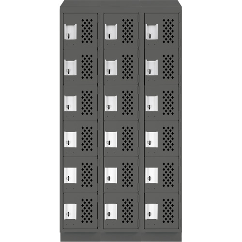 Assembled Lockerettes Clean Line Perforated Economy Lockers, 6 -tier, Bank of 3, 18" x 72" x 12", Steel Moffatt Supply & Specialties