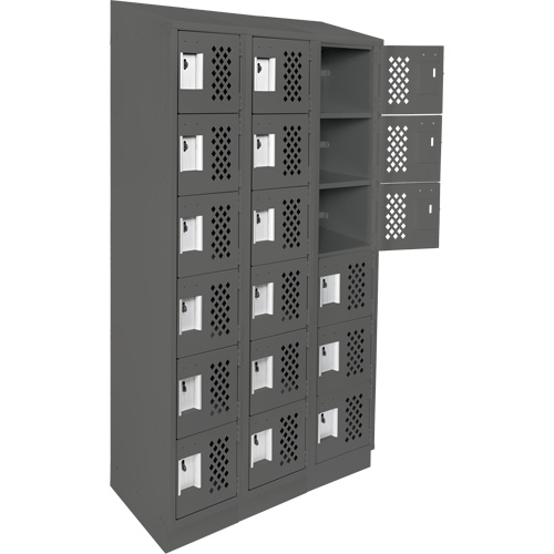 Assembled Lockerettes Clean Line Perforated Economy Lockers, 6 -tier, Bank of 3, 18" x 72" x 12", Steel Moffatt Supply & Specialties
